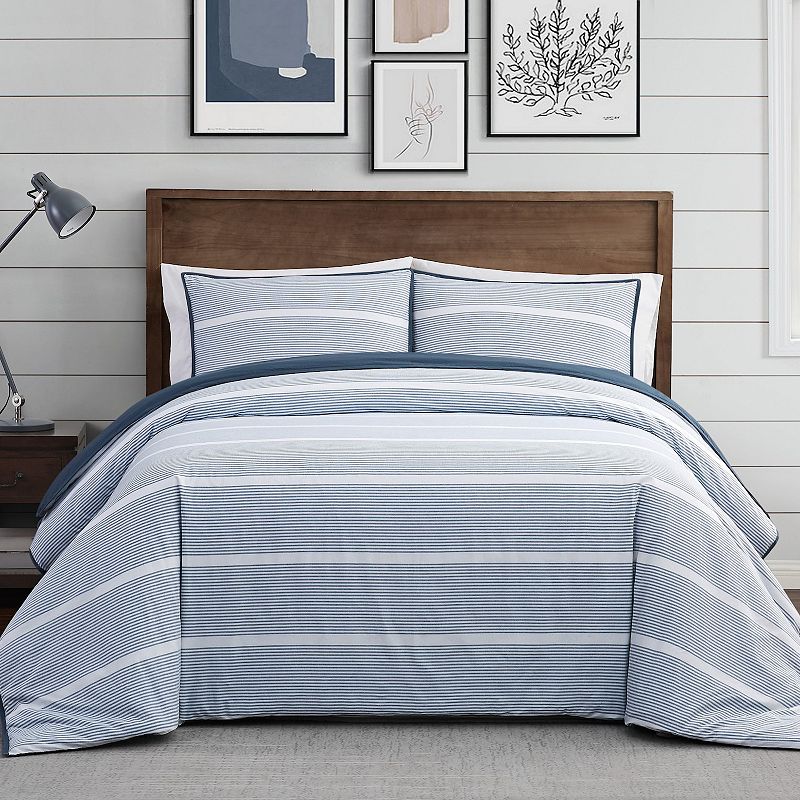 Brooklyn Loom Niari Yarn Dye Stripe Comforter Set with Shams, Blue, Full/Qu