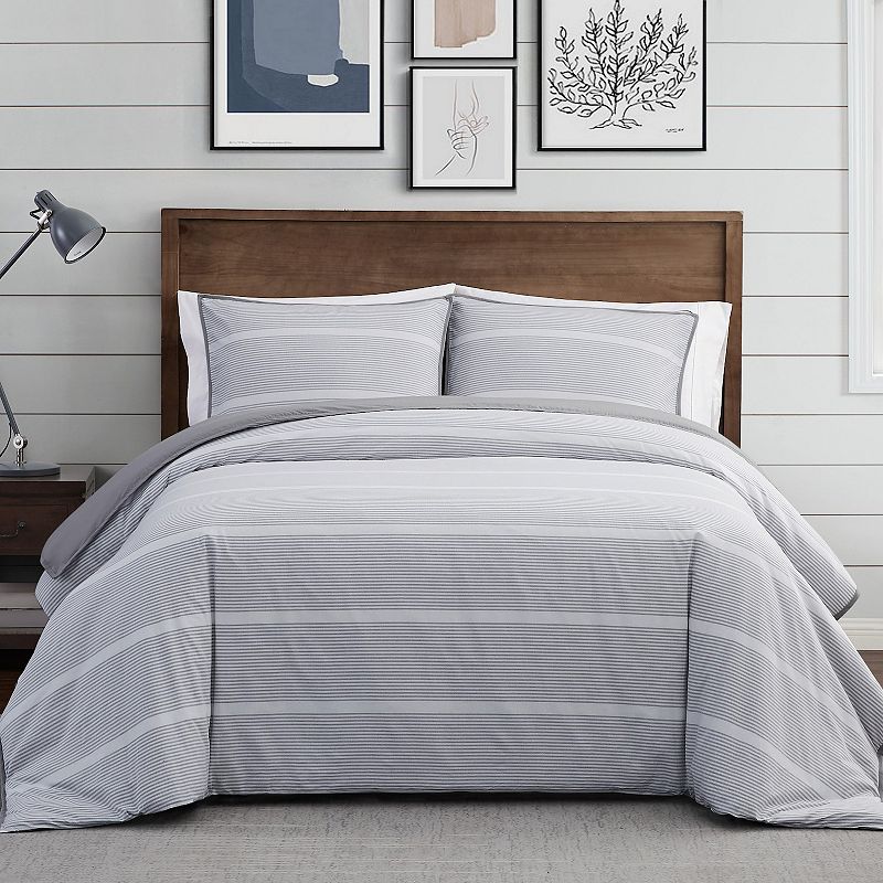 Brooklyn Loom Niari Yarn Dye Stripe Comforter Set with Shams, Grey, Full/Qu