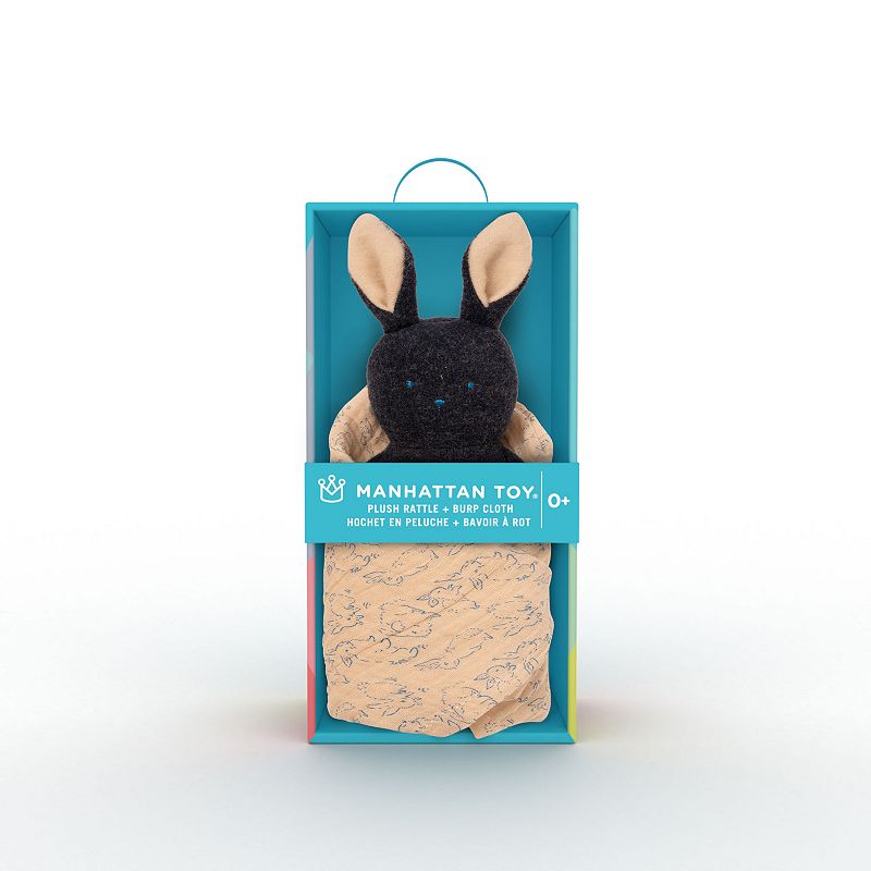Manhattan Toy Embroidered Plush Bunny Baby Rattle & Soft Burp Cloth Set, Mu