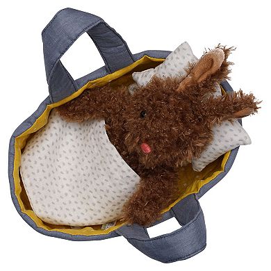 Manhattan Toy Moppettes Beau Bunny Stuffed Animal with Fabric Bassinet, Blanket & Pillow