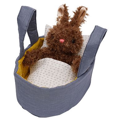 Manhattan Toy Moppettes Beau Bunny Stuffed Animal with Fabric Bassinet, Blanket & Pillow
