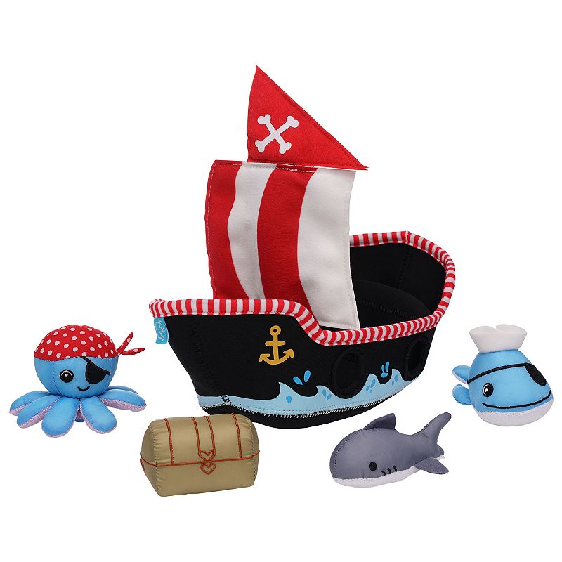 Manhattan Toy Neoprene Pirate Ship 5-Piece Floating Spill n Fill Bath Toys,