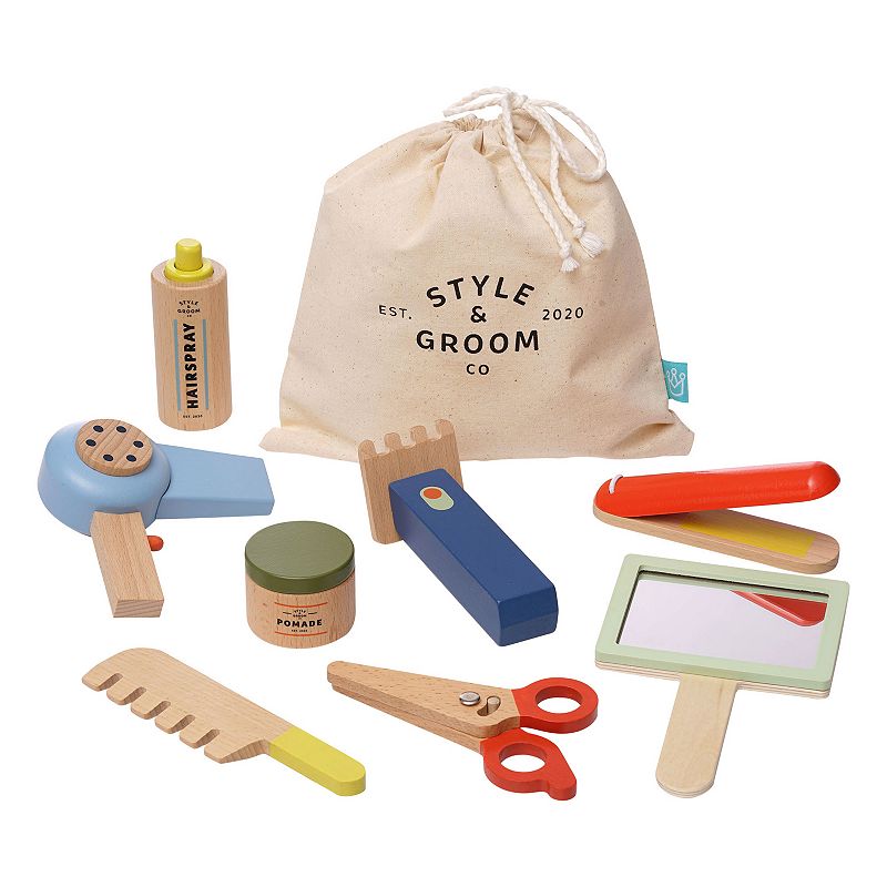 Manhattan Toy Style & Groom 9-Piece Wooden Pretend Play Hair Styling & Grooming Kit, Multi