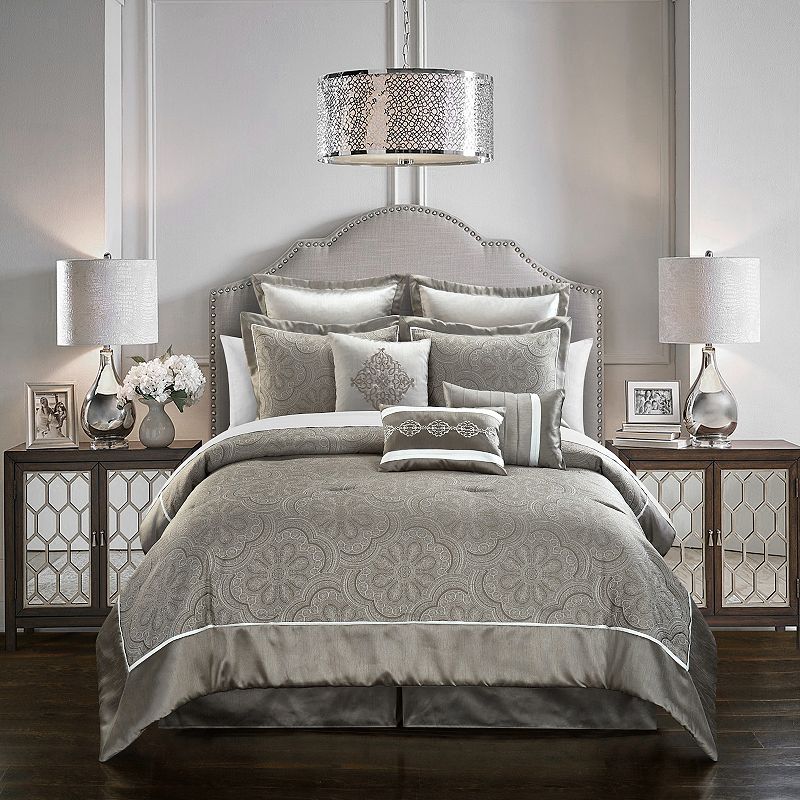 Chic Home Meryl 9-Piece Comforter Set with Shams, Grey, Queen