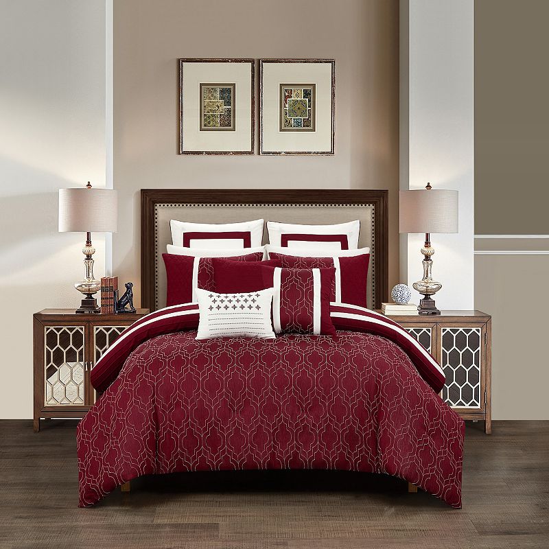 Chic Home Arlow 8-Piece Comforter Set with Shams, Red, Queen