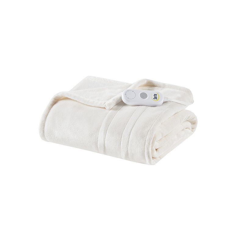 Serta Plush Electric Heated Throw Blanket, White