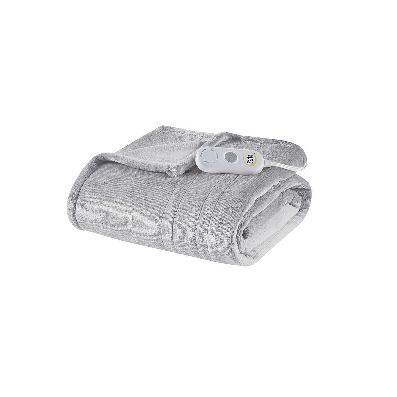 Serta Plush Electric Heated Throw Blanket, Light Grey