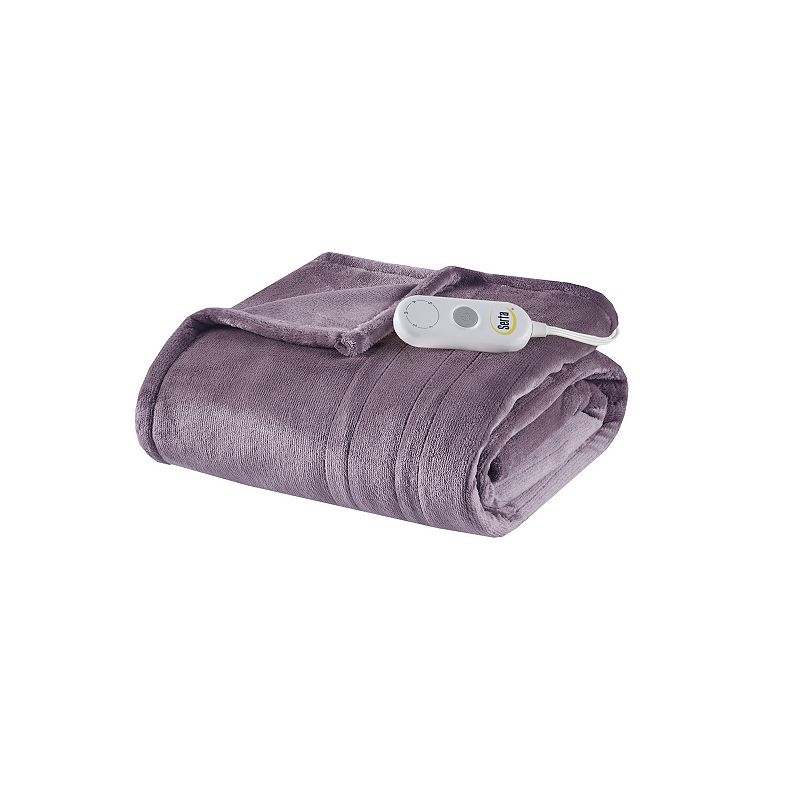 Serta Plush Electric Heated Throw Blanket, Purple