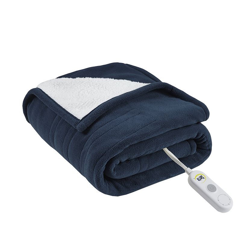 Serta Fleece to Sherpa Electric Heated Throw Blanket, Blue