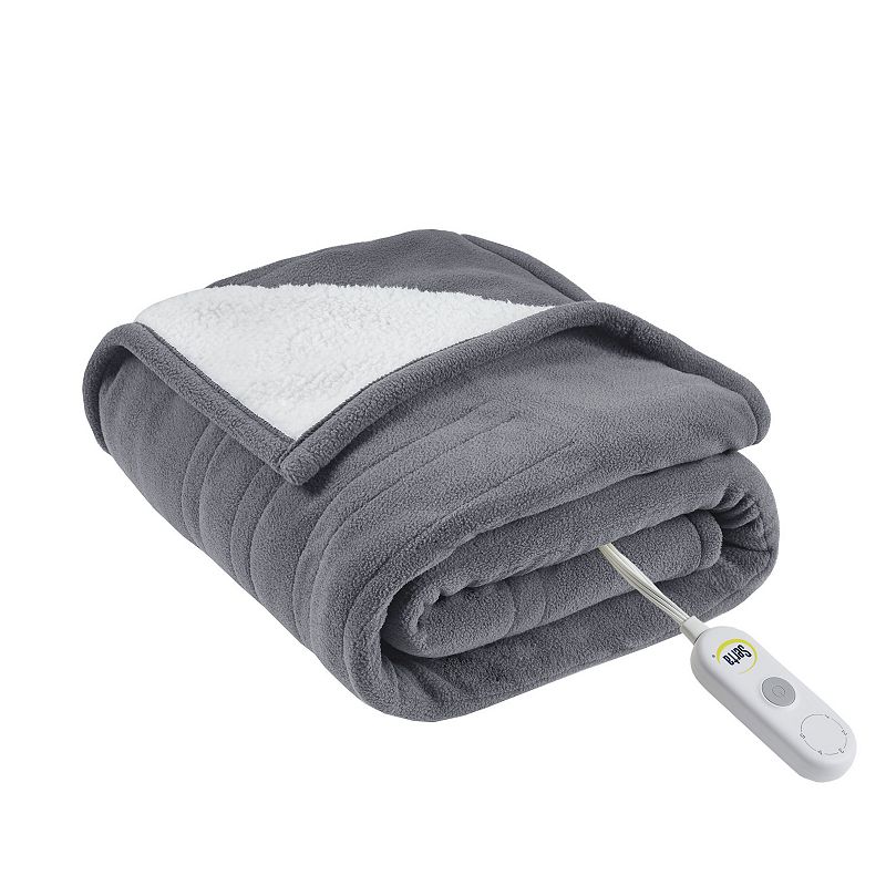 Serta Fleece to Sherpa Electric Heated Throw Blanket, Dark Grey