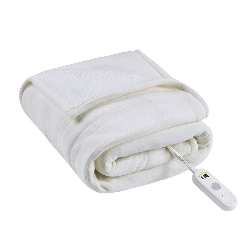 Serta Fleece to Sherpa Heated Throw  50x60 inch  Ivory