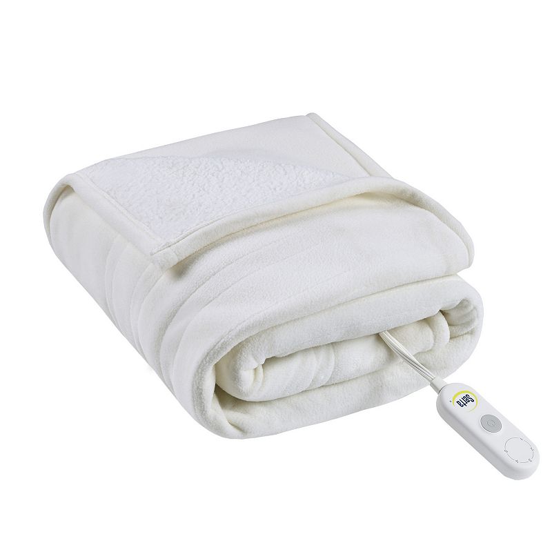 Serta Fleece to Sherpa Electric Heated Throw Blanket, White