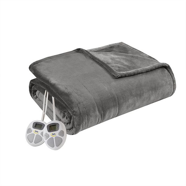 Serta King Plush Electric Heated Blanket Dark Gray: Midweight, Machine Washable, 5-Year Warranty