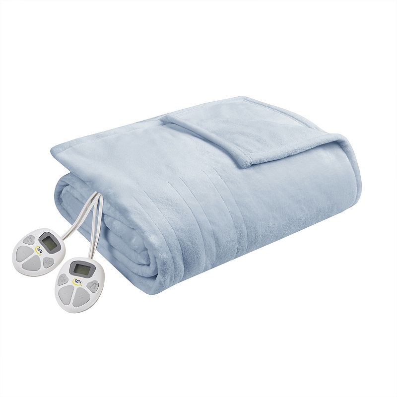 Serta Plush Heated Electric Blanket, Light Blue, Full
