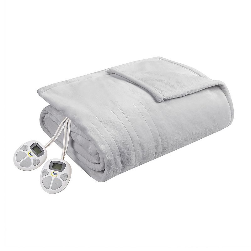 Serta Plush Heated Electric Blanket, Light Grey, King
