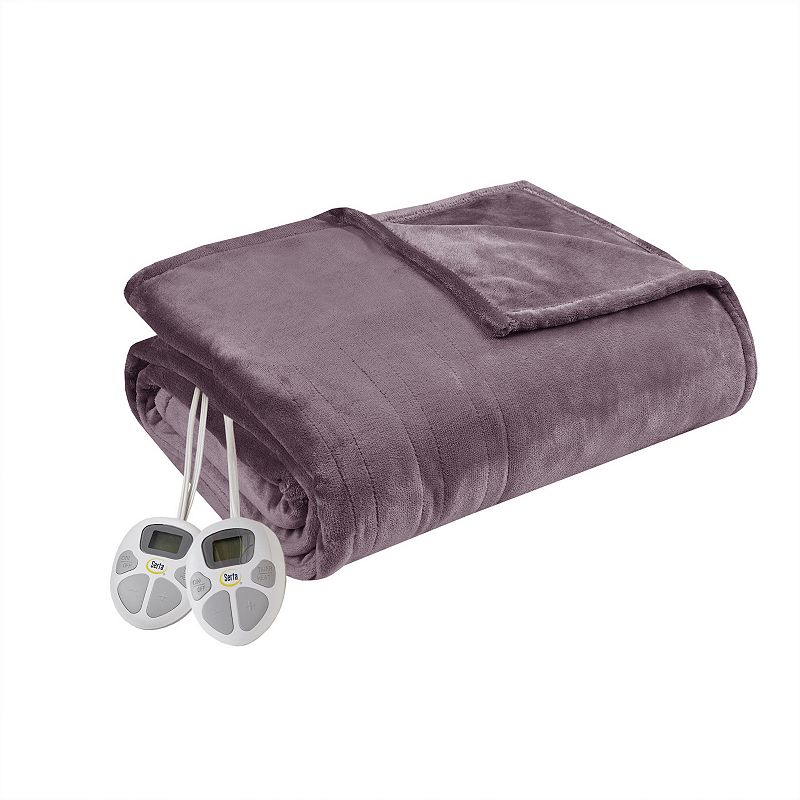 Serta Plush Heated Electric Blanket, Purple, Twin