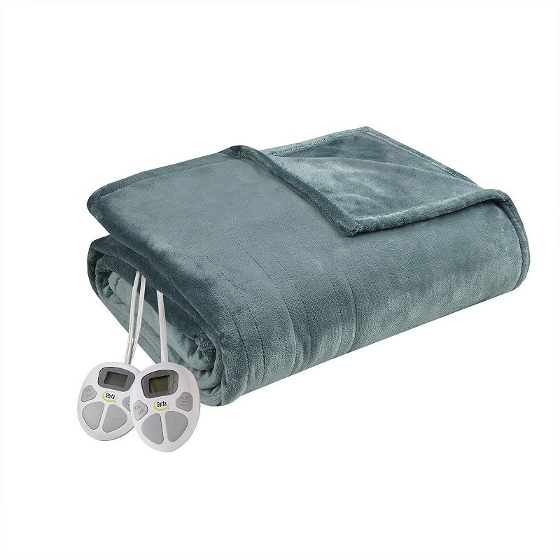 Serta Plush Heated Electric Blanket, Blue, Twin