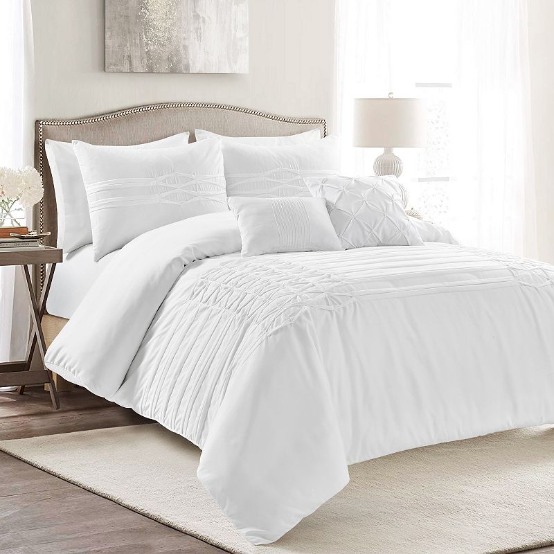 Lush Decor Arora Pleat Textured Polyester Comforter  King  White  5-Pc Set