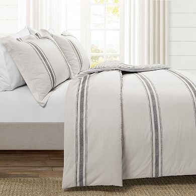 Lush Decor Farmhouse Stripe Cotton Duvet Cover Set with Shams