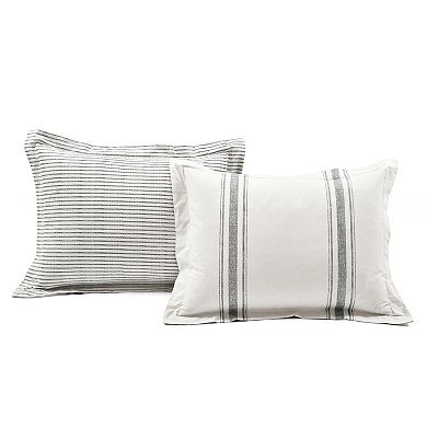 Lush Decor Farmhouse Stripe Cotton Duvet Cover Set with Shams