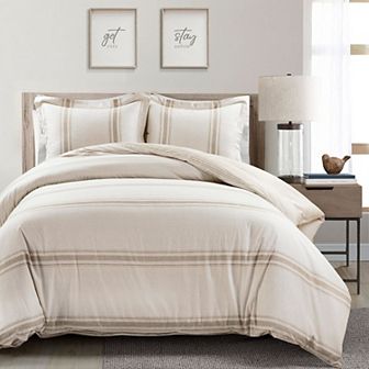 Lush Decor Farmhouse Stripe Cotton Duvet Cover Set with Shams
