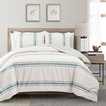 Lush Decor Farmhouse Stripe Cotton Duvet Cover Set with Shams