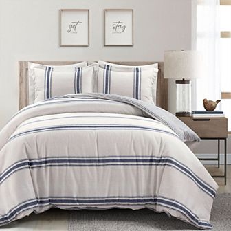 Lush Decor Farmhouse Stripe Cotton Duvet Cover Set with Shams
