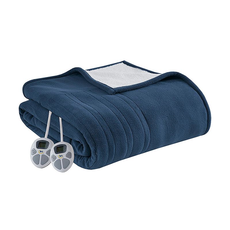 Serta Fleece to Sherpa Heated Electric Blanket, Blue, Queen