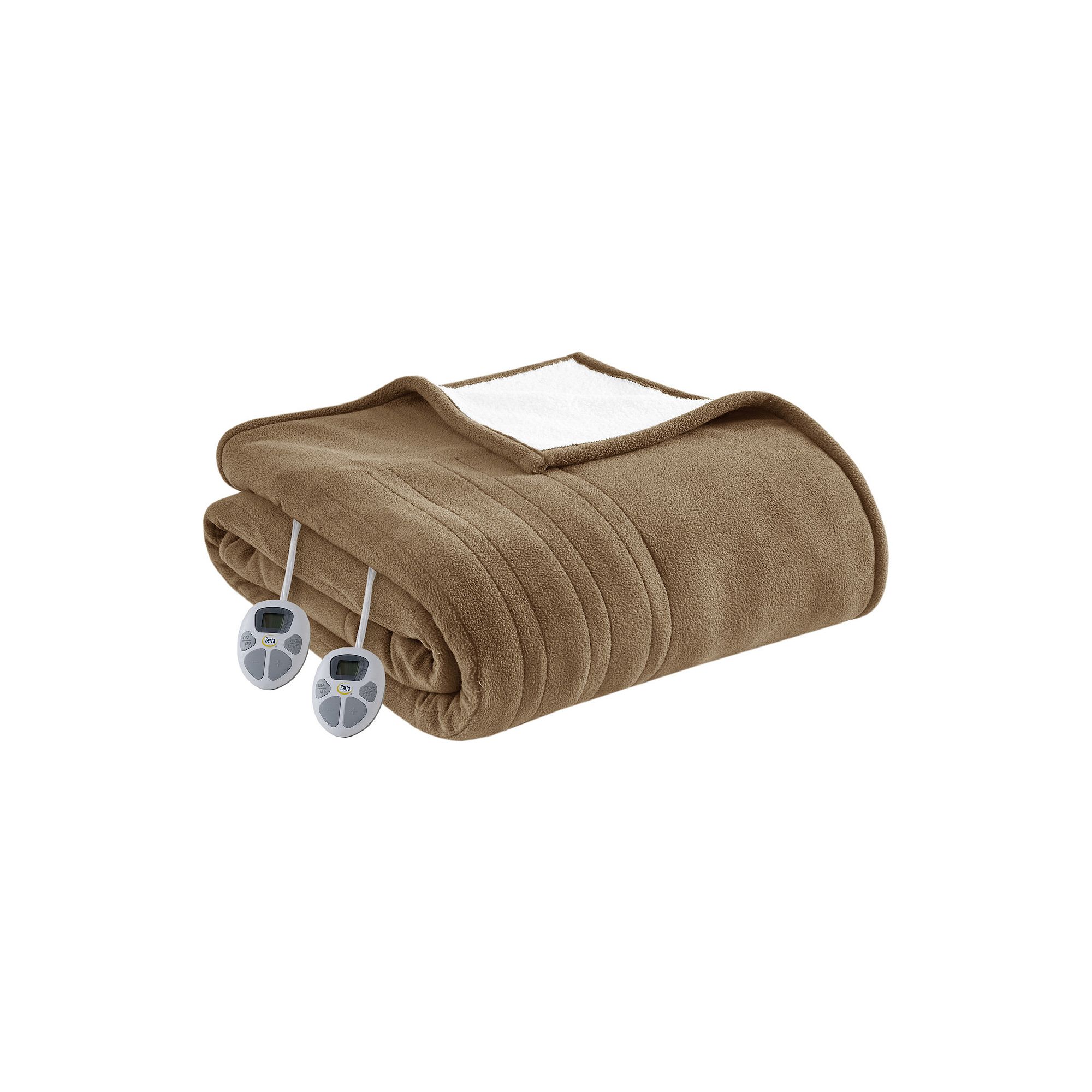 Serta® Fleece to Sherpa Heated Electric Supersoft Blanket, Brown