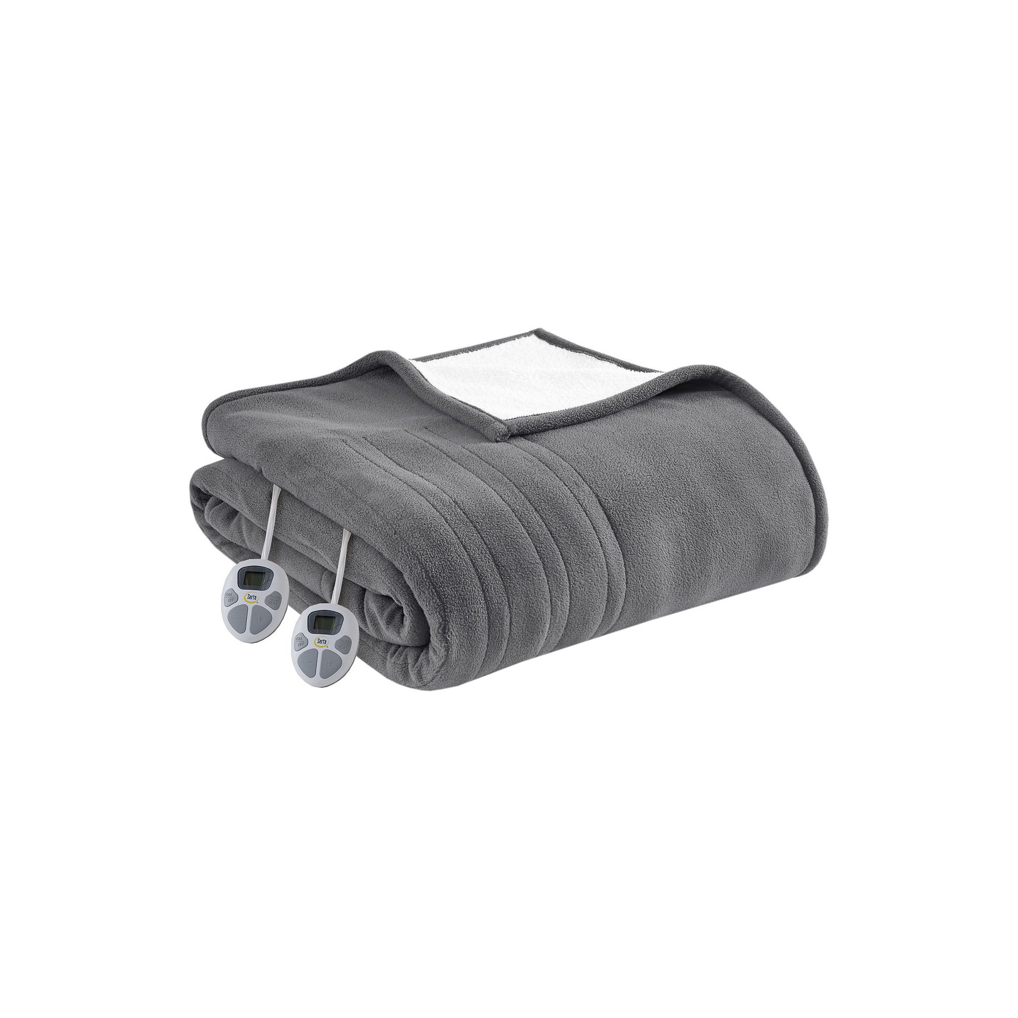 Serta® Fleece to Sherpa Heated Electric Supersoft Blanket, Dark Gray