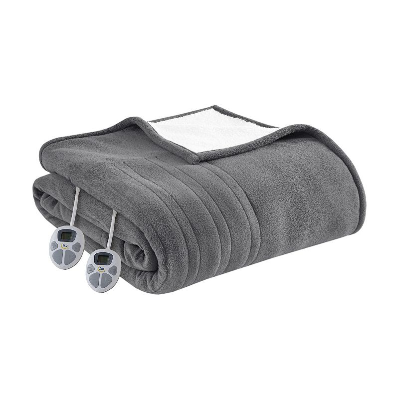 Serta Fleece to Sherpa Heated Electric Blanket, Dark Grey, Twin