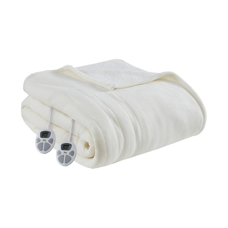 Serta® Fleece to Sherpa Heated Electric Supersoft Bed Blanket, Ivory