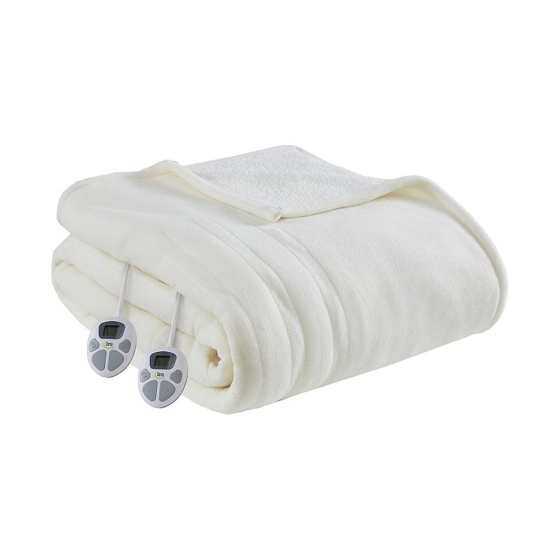 Serta Fleece to Sherpa Heated Electric Blanket, White, Twin