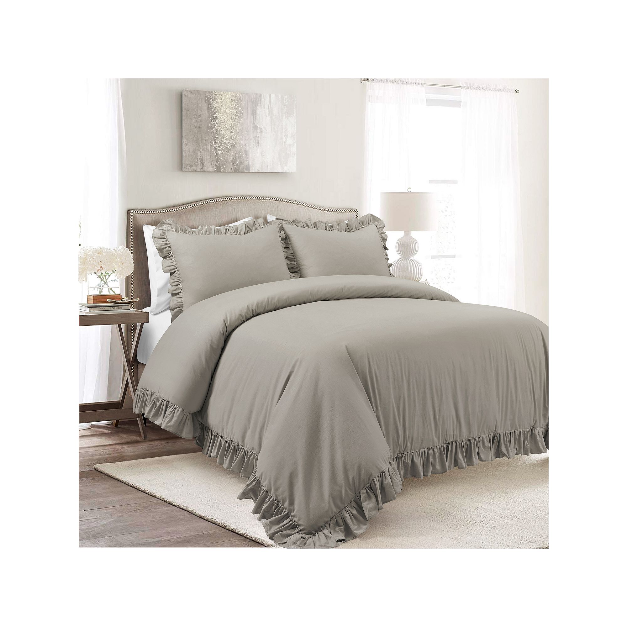 Lush Decor Reyna Cotton Duvet Cover Set with Shams, Gray