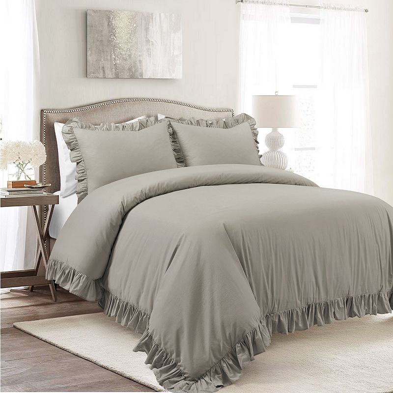 Lush Decor Reyna Cotton Duvet Cover Set with Shams, Grey, King