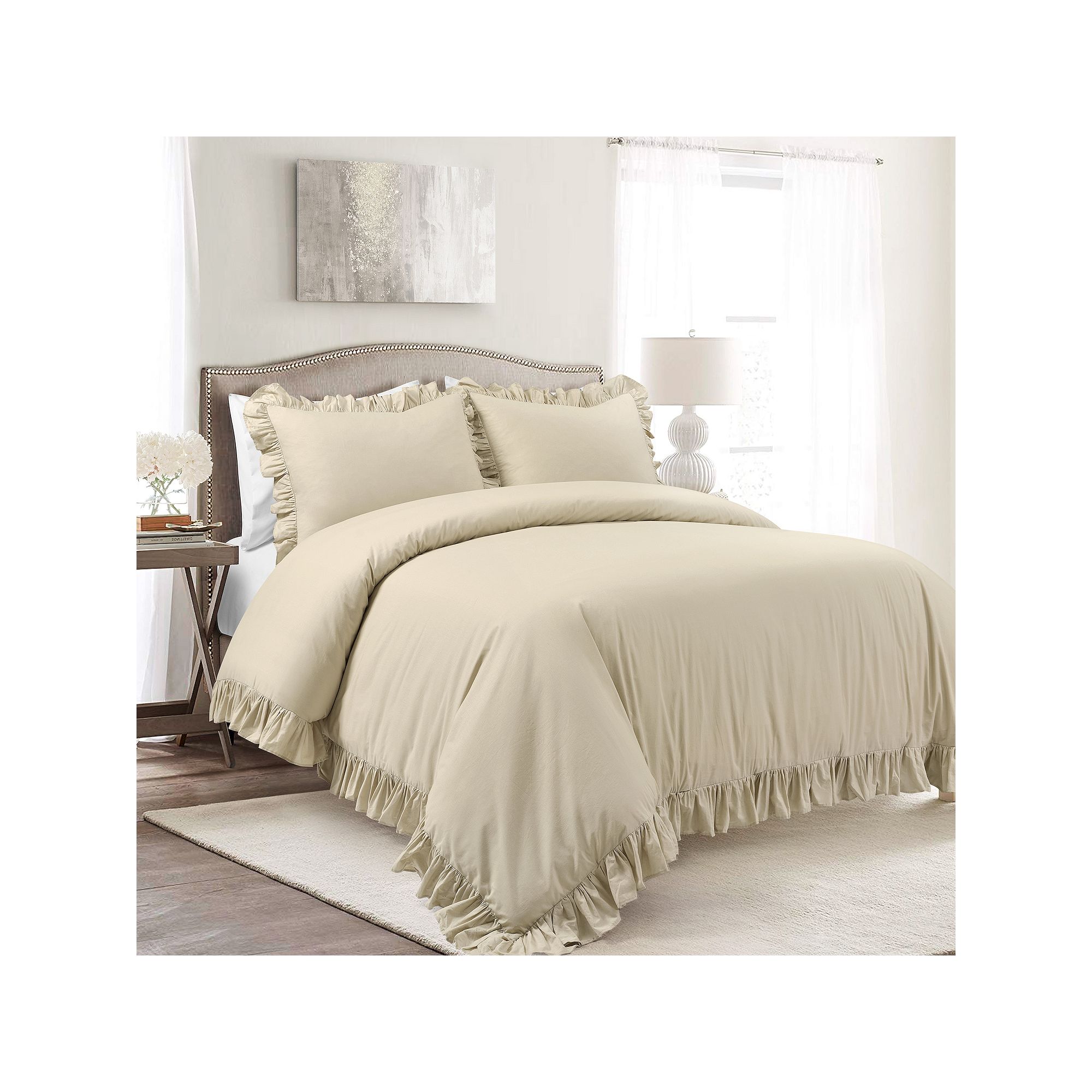 Lush Decor Reyna Cotton Duvet Cover Set with Shams, Wheat