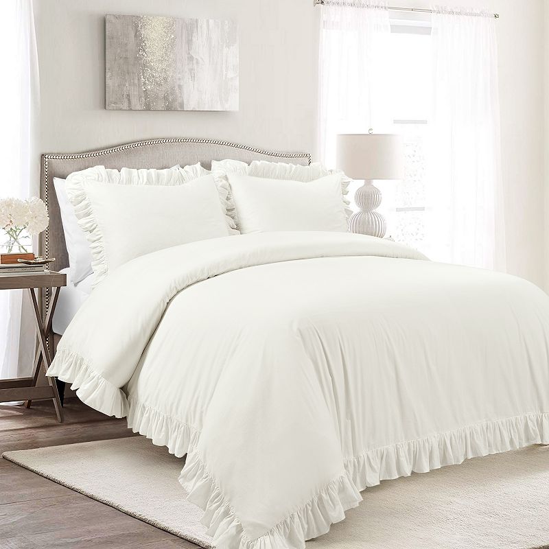 Lush Decor Reyna Cotton Duvet Cover Set with Shams, White, King