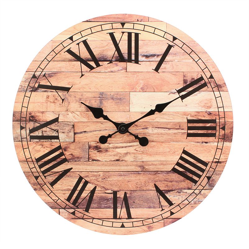 Stonebriar Collection Vintage Inspired Roman Numeral Wall Clock, Brown, 23.