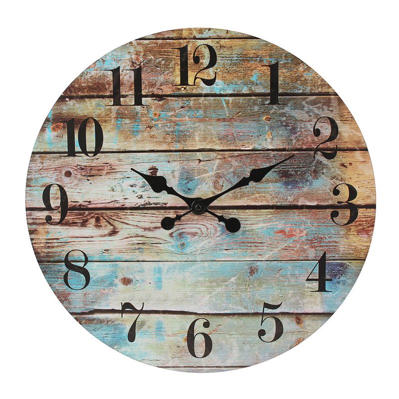 18" Round Rustic Wooden Wall Clock Blue - Stonebriar Collection