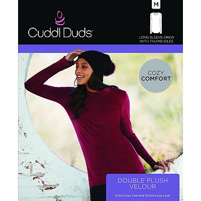 Women s Cuddl Duds Double Plush Velour Long Sleeve Crewneck Top