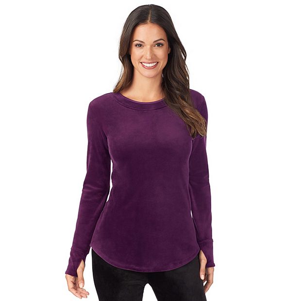 Cuddl Duds + Double Plush Velour Long-Sleeve Crew-Neck Top