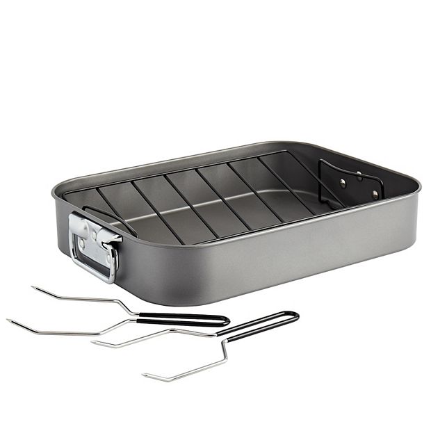 Food Network 16-in. Roasting Pan with Rack & Lifters, Grey