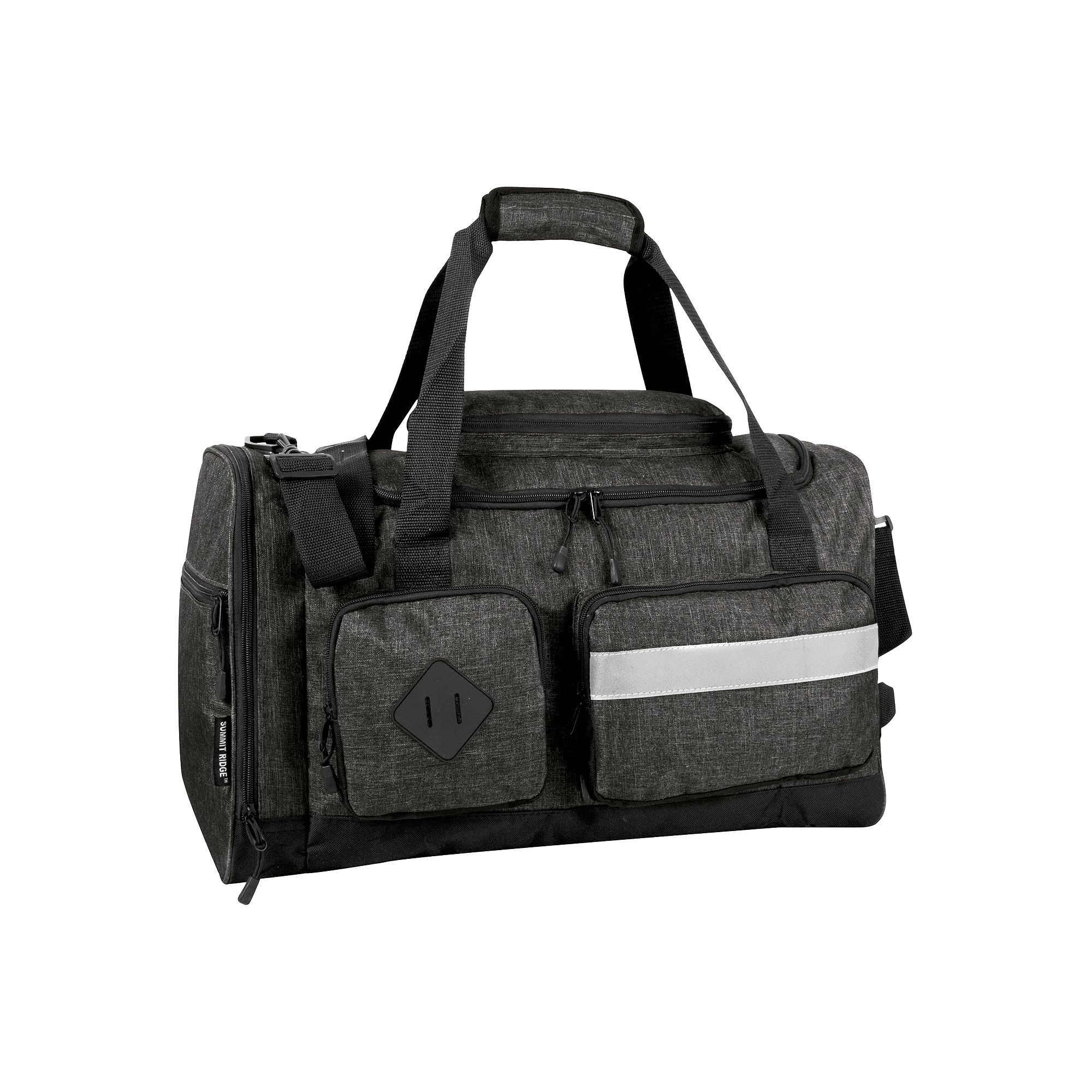 Summit Ridge 20 Cargo Duffel Bag with Reflective Strip, Black Grey