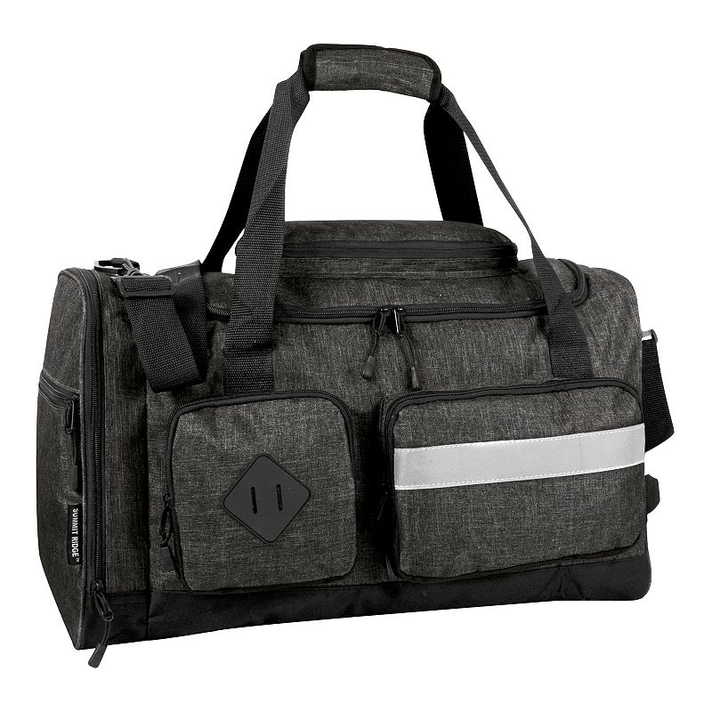 Summit Ridge 20 Cargo Duffel Bag with Reflective Strip, Black Grey