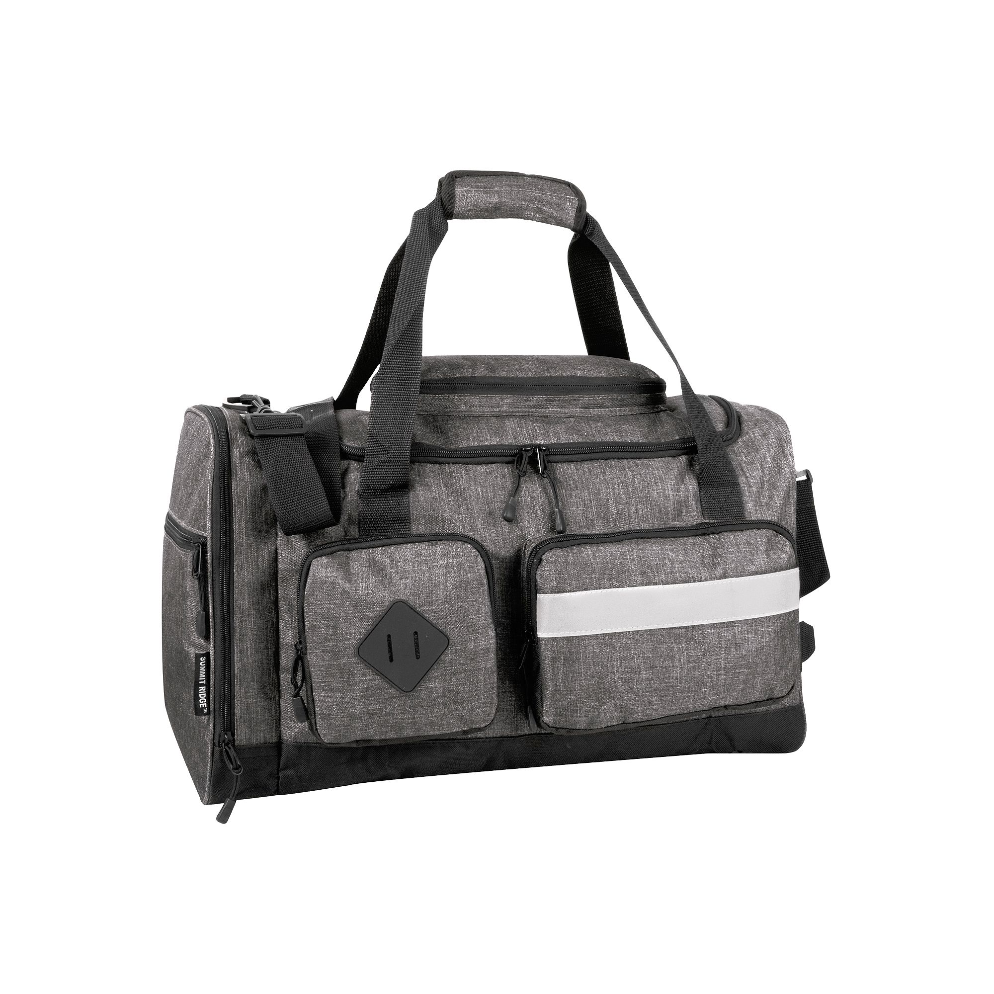 Summit Ridge 20 Cargo Duffel Bag with Reflective Strip, Gray Grey