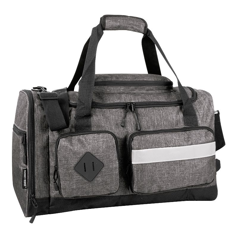 Summit Ridge 20 Cargo Duffel Bag with Reflective Strip, Gray Grey