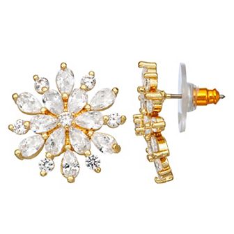 Napier Gold Tone Cubic Zirconia Floral Button Earrings