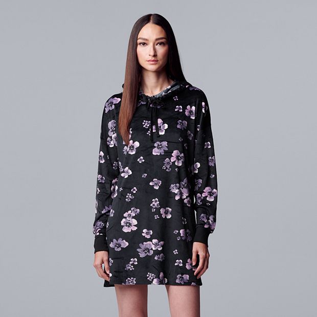 Women s Simply Vera Vera Wang Velour Long Sleeve Hooded Sleepshirt