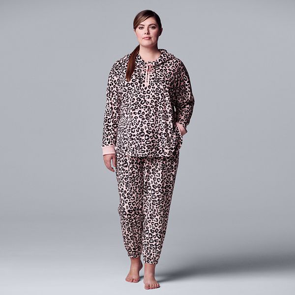 Plus Size Simply Vera Vera Wang Velour Pajama Top & Banded Bottom Pajama Pants Set