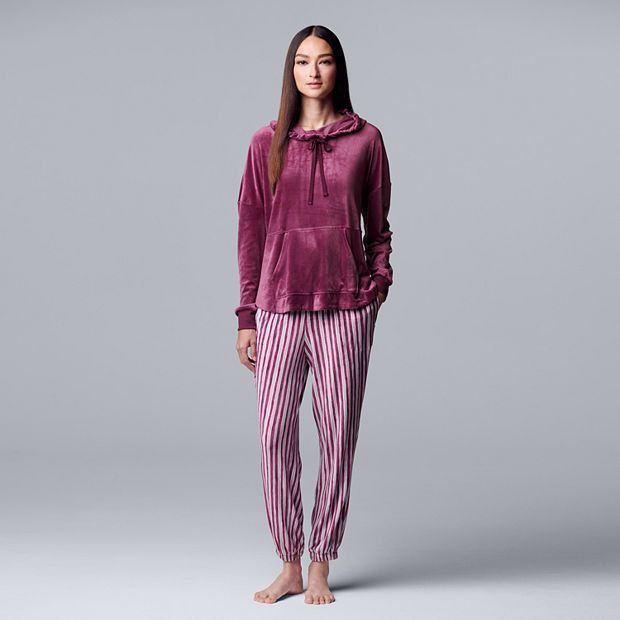 Petite Simply Vera Vera Wang Velour Hooded Pajama Top and Banded Bottom  Pajama Pants Sleep Set